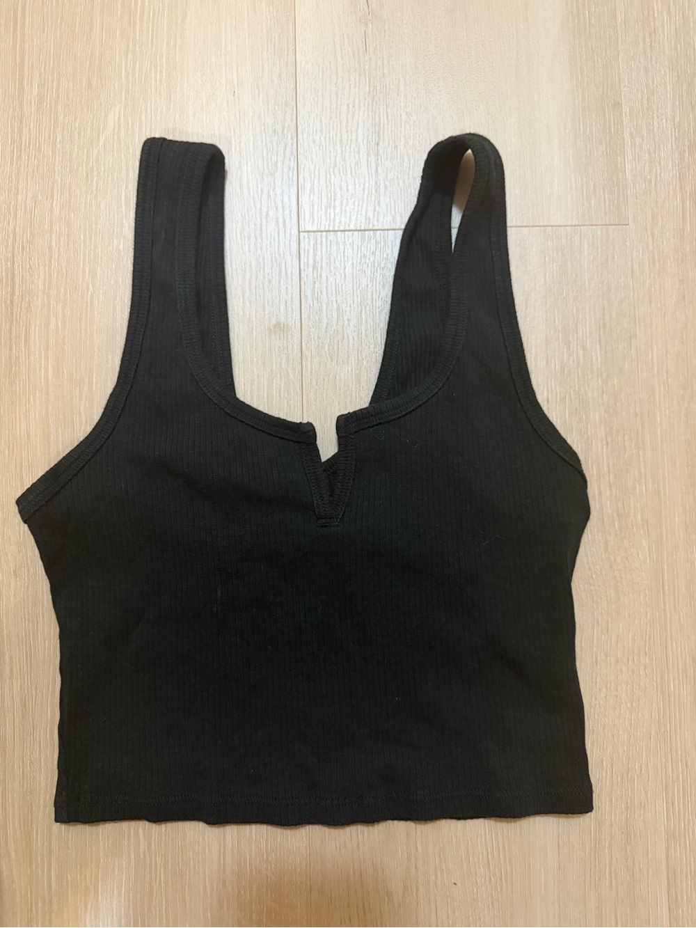 Garage- Black Ribbed V-Notch Tank Top Crop Top -Women